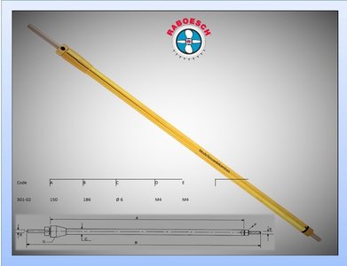 Schroefas 186 mm.  6 mm Koker  4 mm. As.